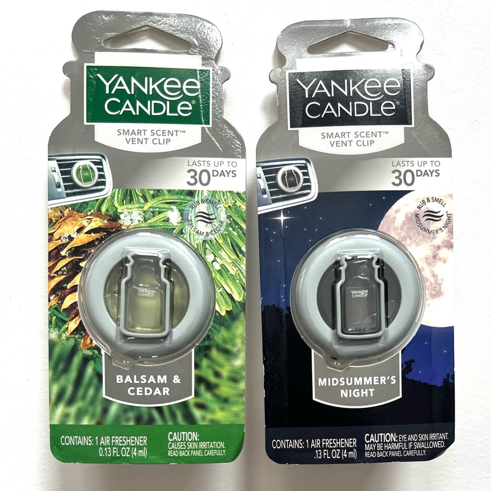 Yankee Candle Car Vent Clips Set of 2 Balsam & Cedar Midsummers Night .13 oz NEW